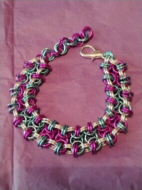 Electric Violet & Light Blue Chain Mail Bracelet